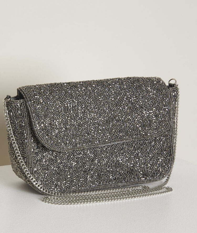 Hanae silvery embroidered clutch silver.