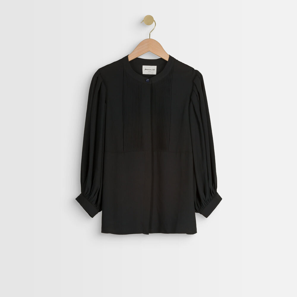 Tarika black pleated blouse noir.