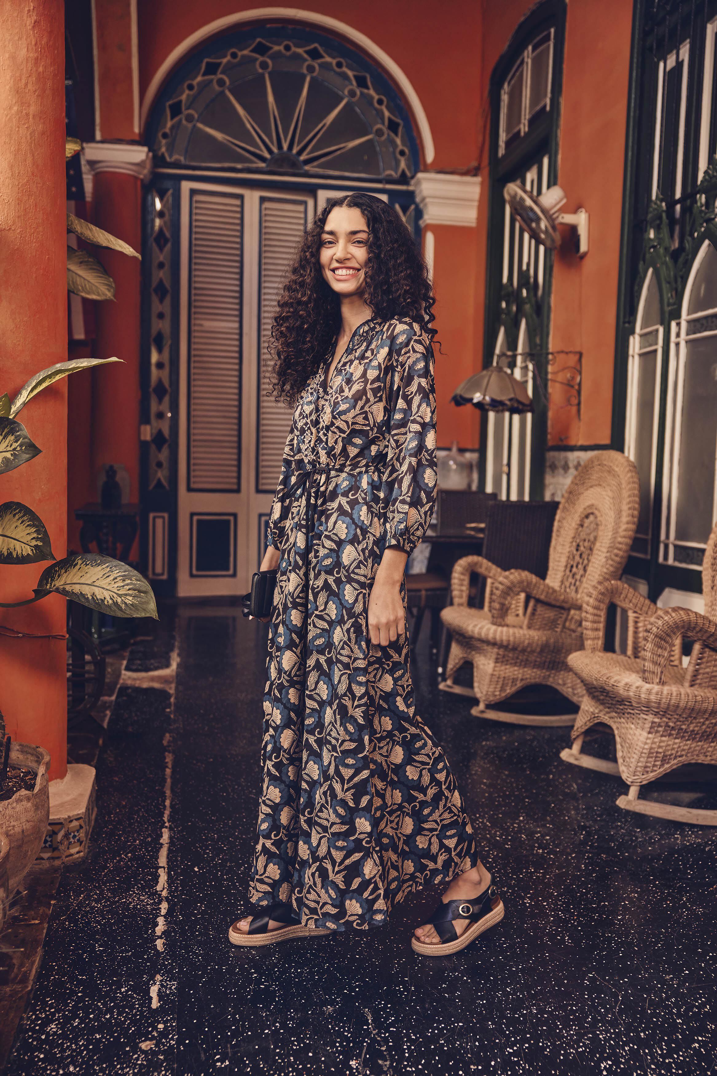 Norina black printed cotton maxi dress 