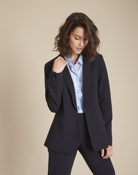 Stella navy microfibre shawl collar jacket | 1-2-3 Stella navy microfibre shawl collar jacket PhotoZ | 1-2-3
