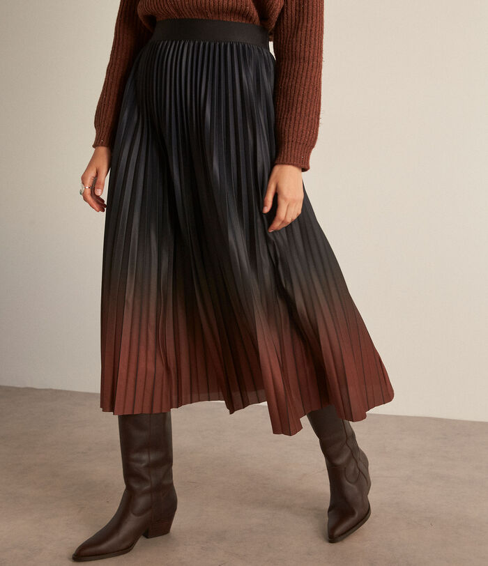 Elara brown tie-dye pleated midi skirt