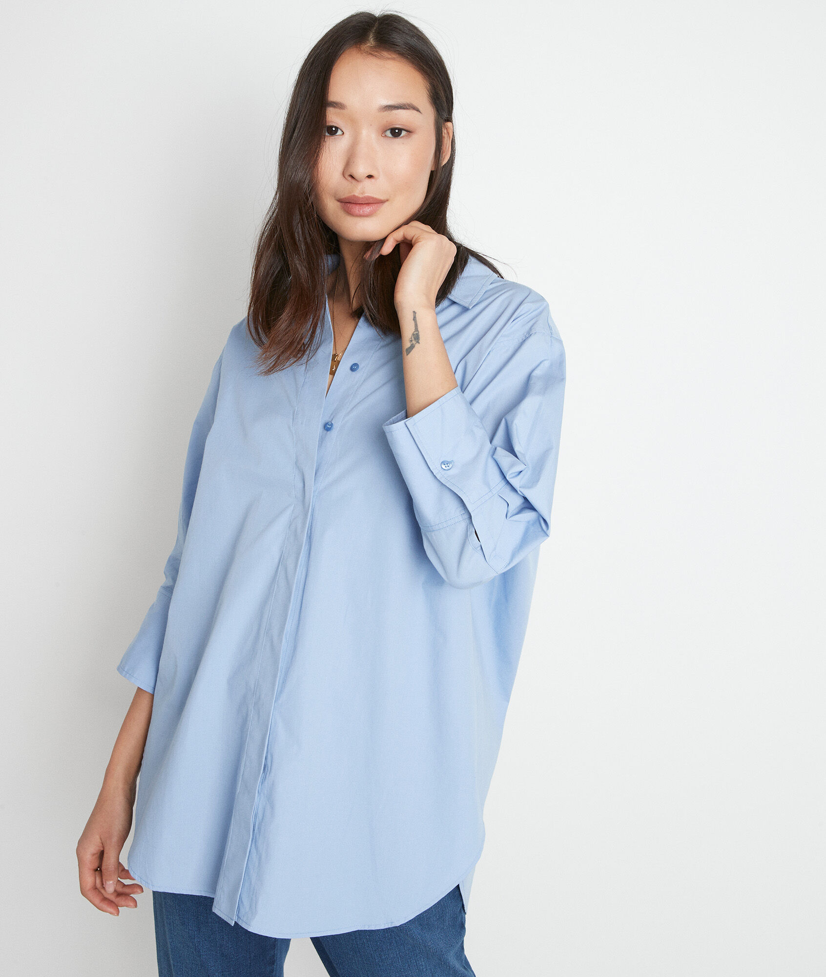 blue oversized cotton shirt Women 
