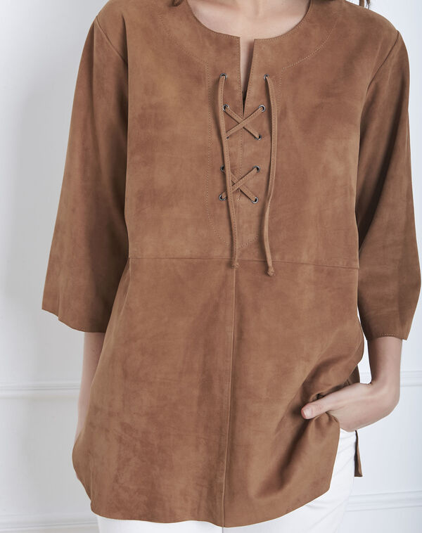 Vanak chocolate suede leather lace-up dress camel.