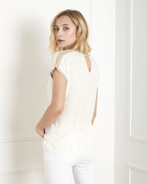 Paon ecru printed lurex t-shirt ecru.