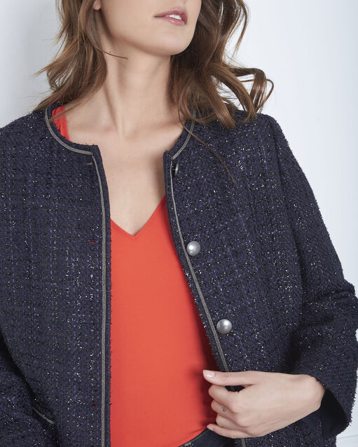 Farley red floral print jacket navy.