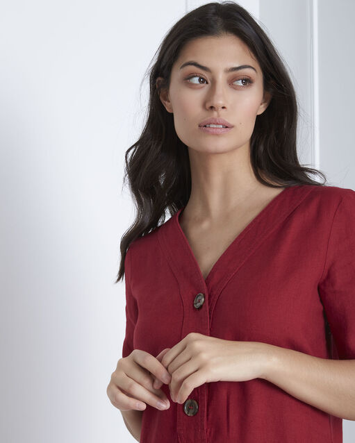 Loanne red linen dress dark red.