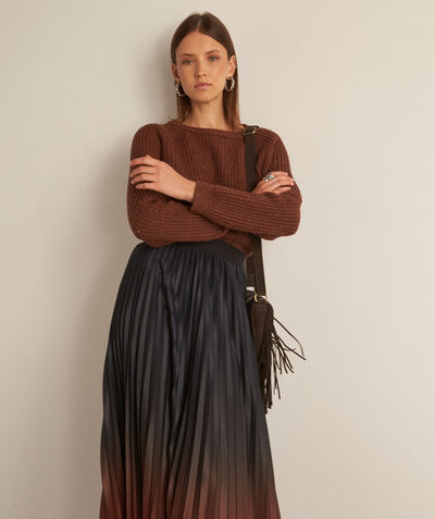 Elara brown tie-dye pleated midi skirt PhotoZ | 1-2-3