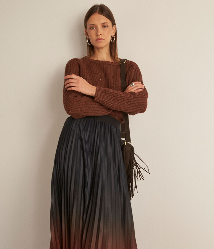 Elara brown tie-dye pleated midi skirt PhotoZ | 1-2-3