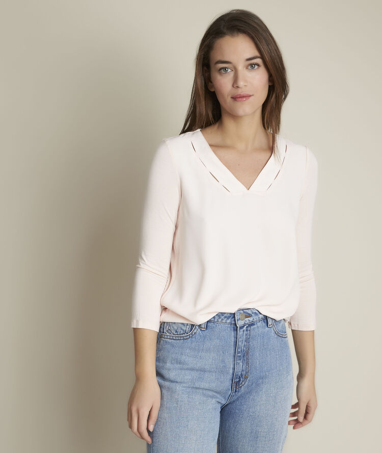 Eliott nude top in two fabrics nude.