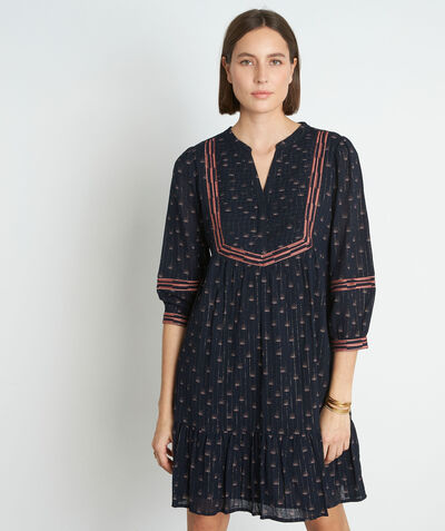 Noha short midnight blue printed and embroidered dress PhotoZ | 1-2-3