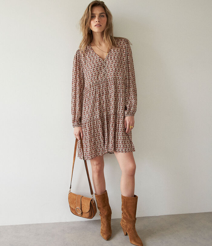 Houston beige and red short printed dress 