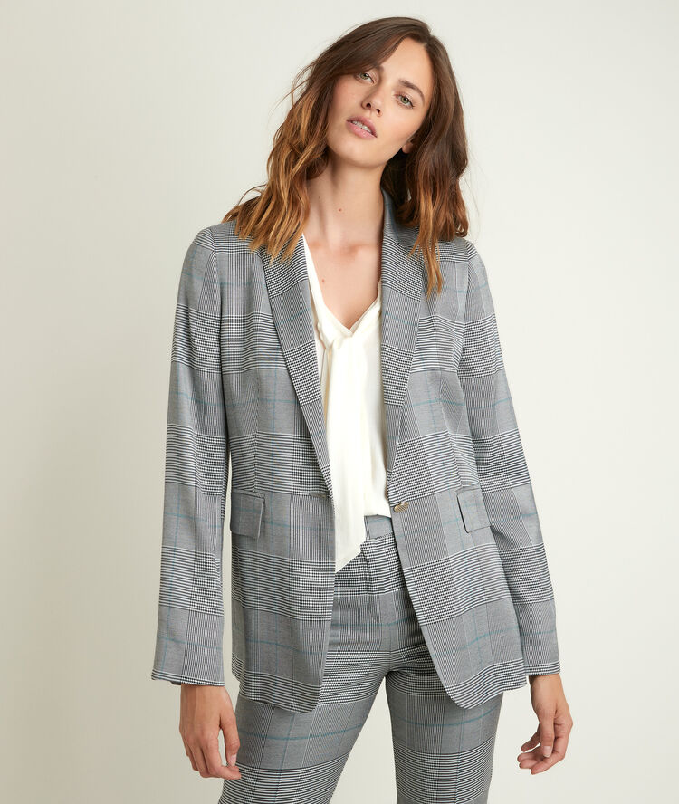 Lena prince of wales check tailored jacket grey.