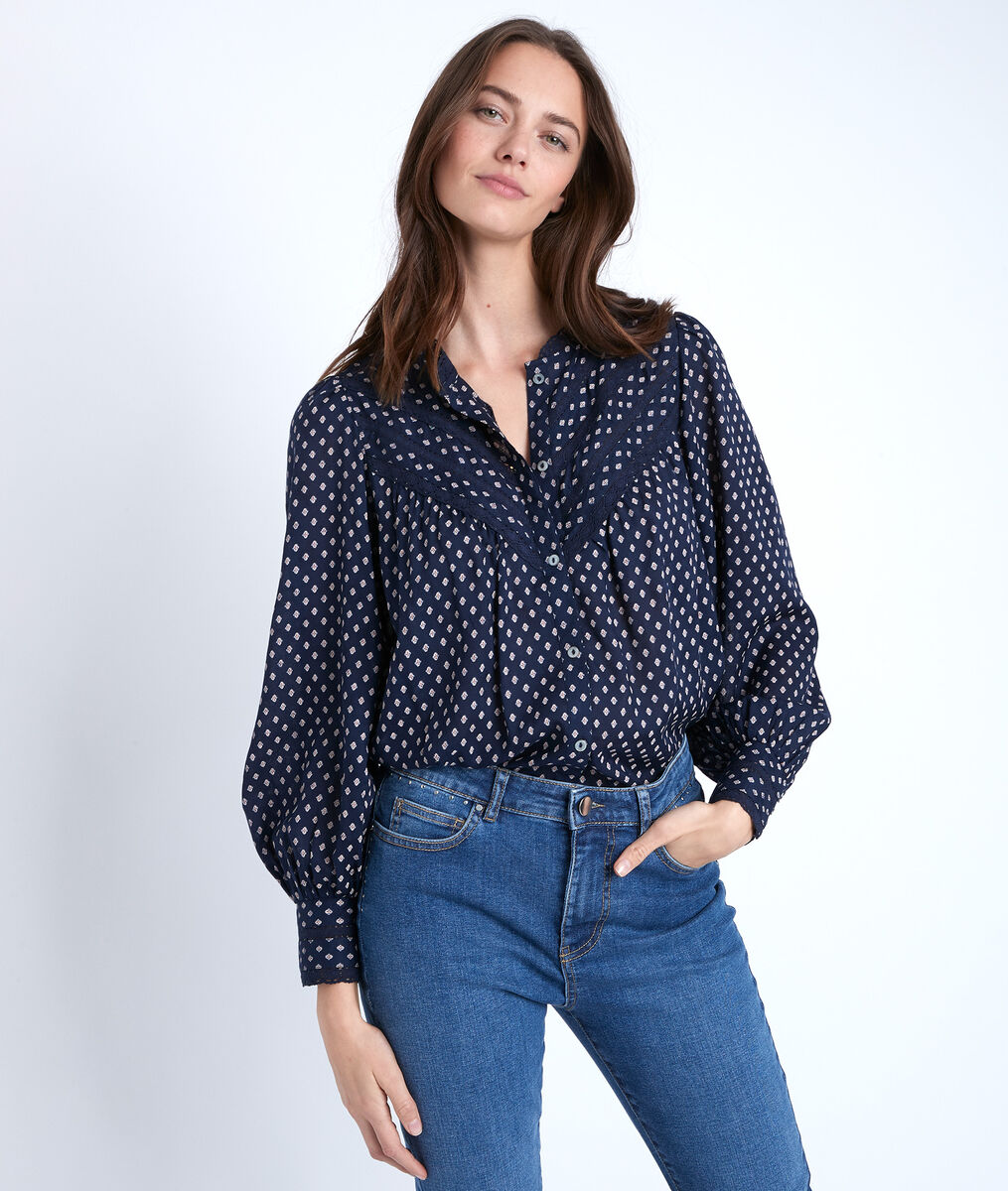 Tomy navy printed blouse | 1-2-3 Tomy navy printed blouse PhotoZ | 1-2-3