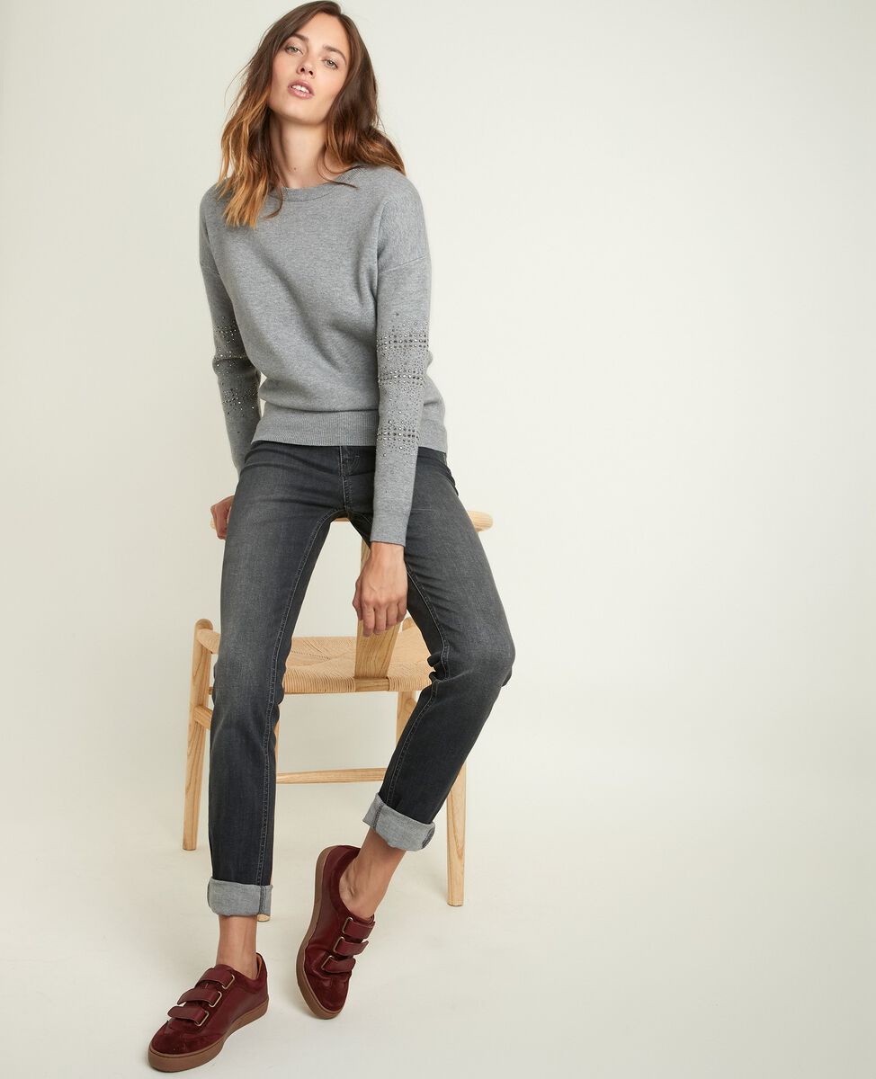 Rysis grey pullover with stud detailing | 1-2-3 Rysis grey pullover with stud detailing PhotoZ | 1-2-3