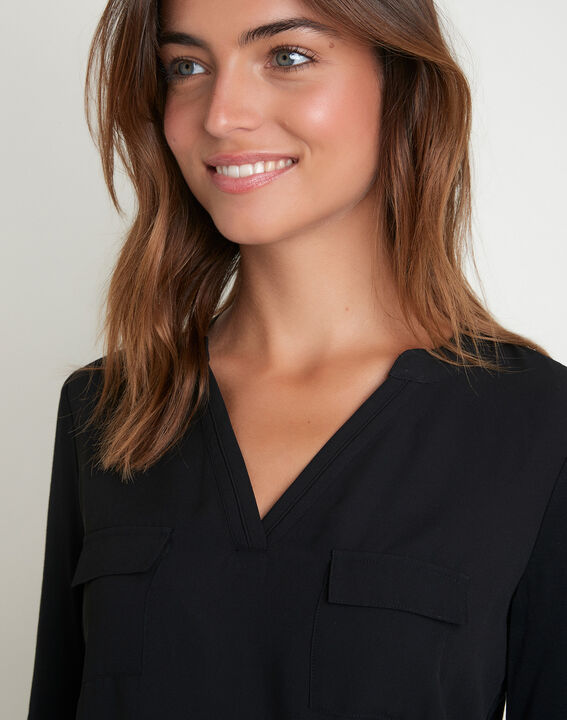 Genna black bi-material blouse | 1-2-3 Genna black bi-material blouse PhotoZ | 1-2-3