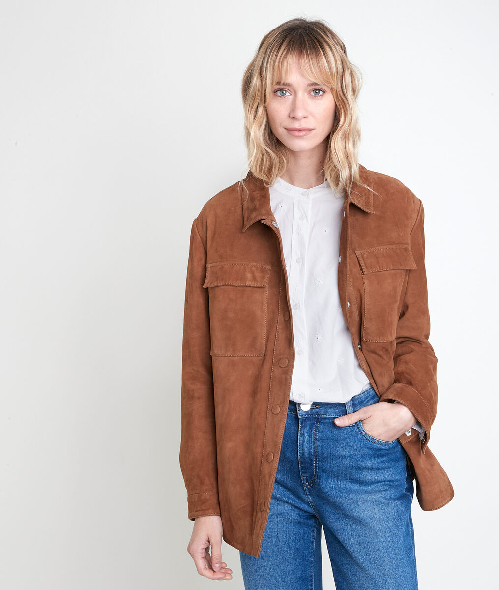 POPPY camel-coloured suede over-shirt | 1-2-3 POPPY camel-coloured suede over-shirt PhotoZ | 1-2-3