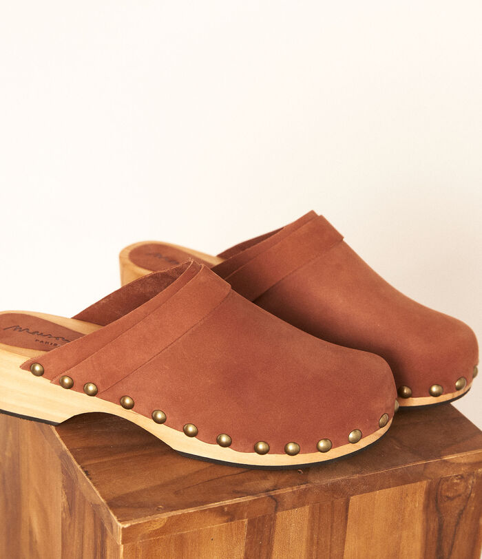 Clothilde old rose wood and leather clogs 