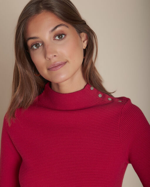 Flower red ottoman pullover with high collar (2) - Maison 123