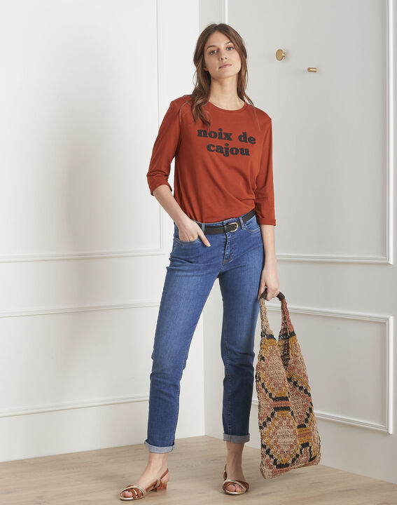 Pecan mahogany T-shirt with bead embroidery | 1-2-3 Pecan mahogany T-shirt with bead embroidery PhotoZ | 1-2-3