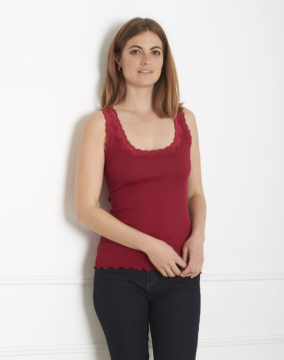 Guest red silk and cotton tank top with lace neckline | 1-2-3 Guest red silk and cotton tank top with lace neckline PhotoZ | 1-2-3