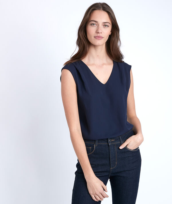 Neptune blue two-fabric blouse | 1-2-3 Neptune blue two-fabric blouse PhotoZ | 1-2-3