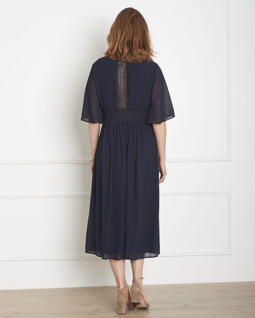 Helene navy wrap-over macramé dress navy.