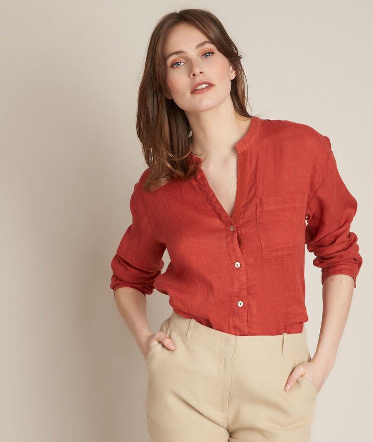 Emeline brick-red linen shirt tile.