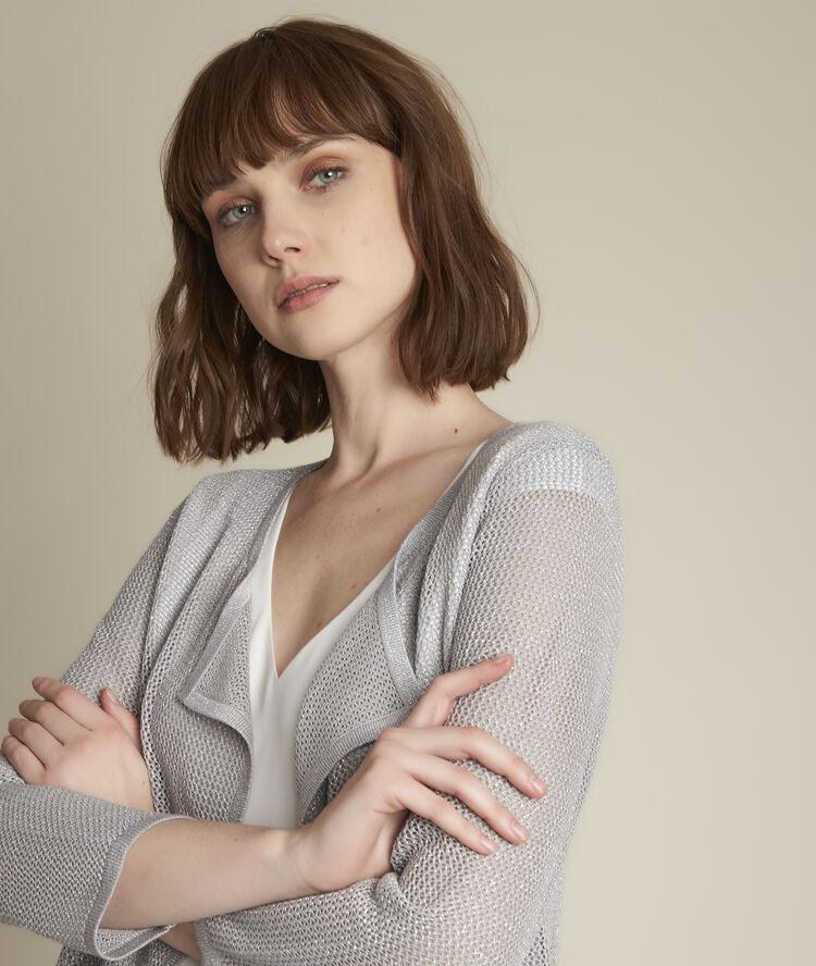 Noisette chiné grey openwork cardigan mouse grey.