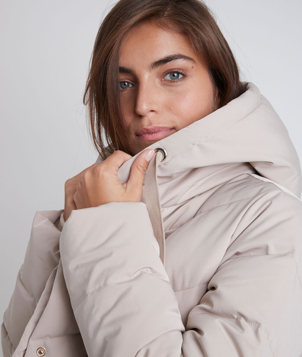 Lison beige hooded down jacket argile.