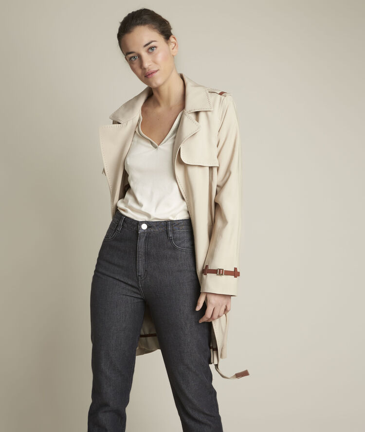 Rabat ivory t-shirt with a henley neck string.