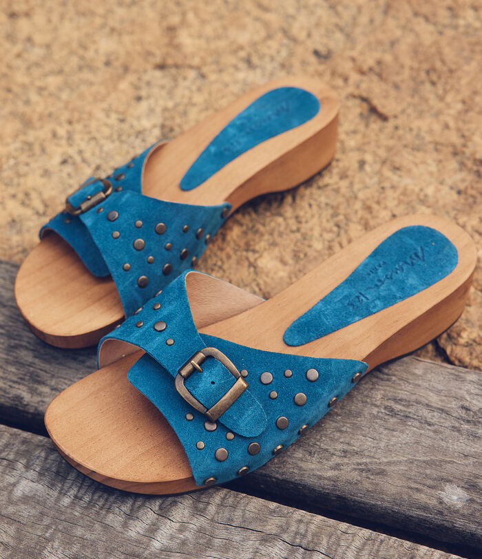Via blue wood and leather mules PhotoZ | 1-2-3