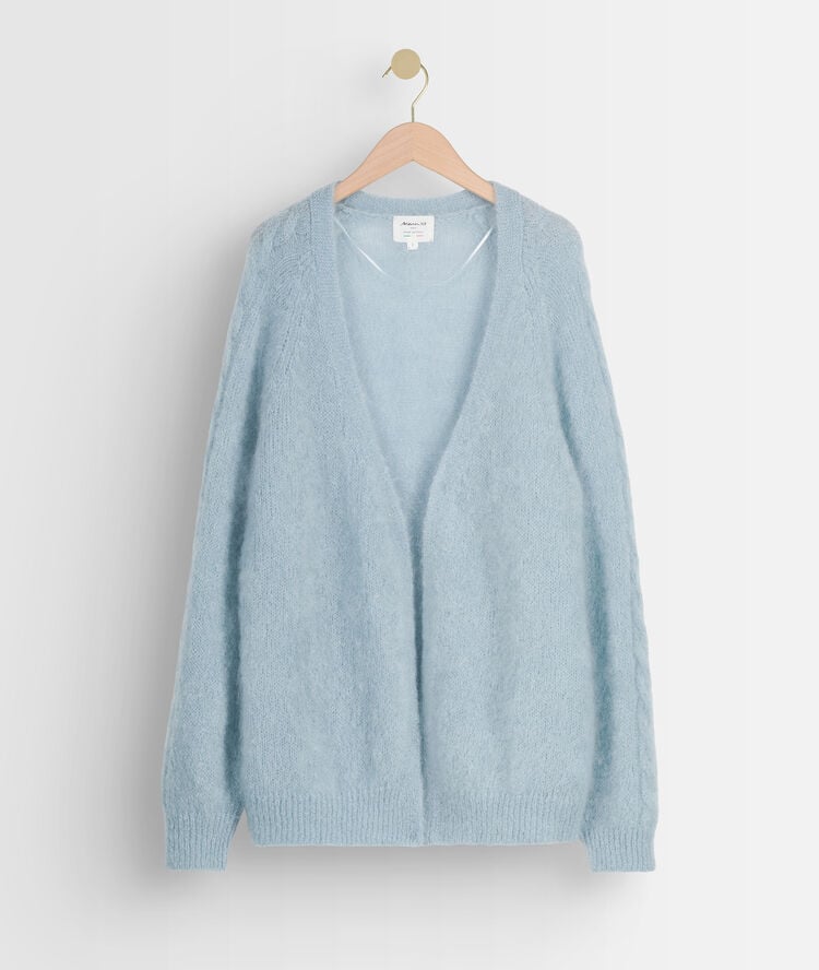Rozelle celadon mohair blend cardigan.