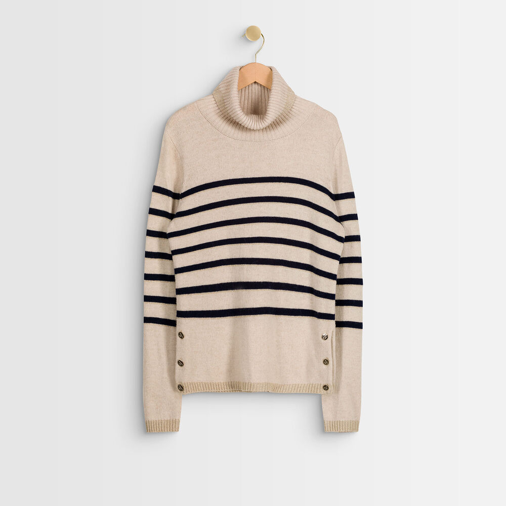 Renata striped polo neck pullover naturel.