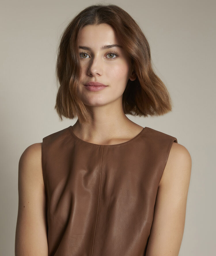 Izzie leather dress havana brown.