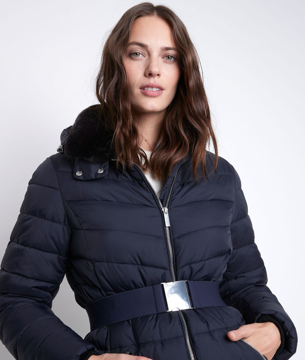 Bakori 3/4-length recycled polyamide down jacket marine.