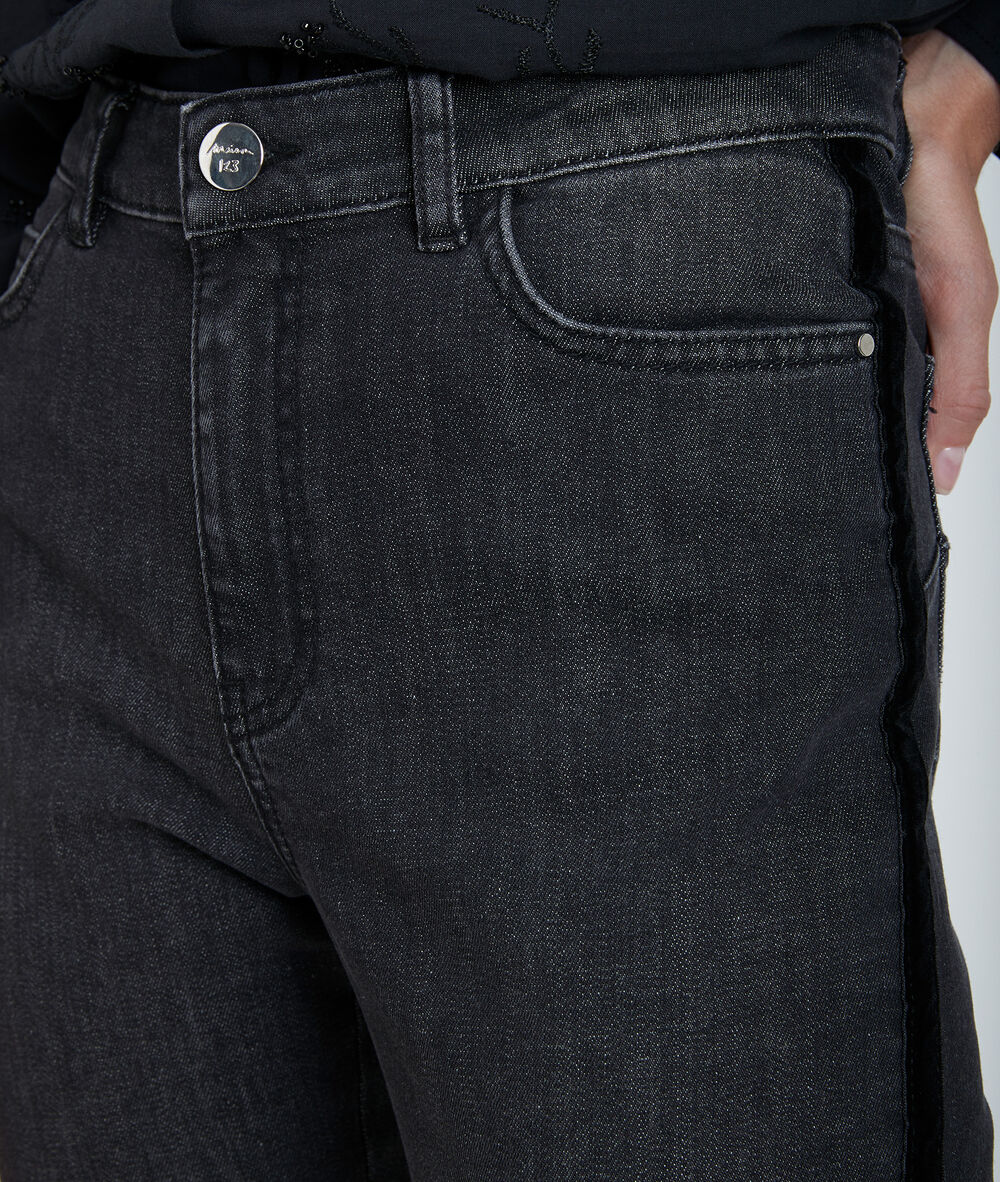 Petra 7/8 slim velvet jeans noir.