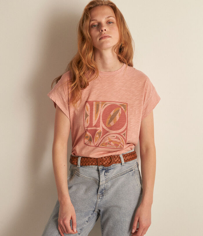 Fannie pink organic cotton T-shirt with slogan