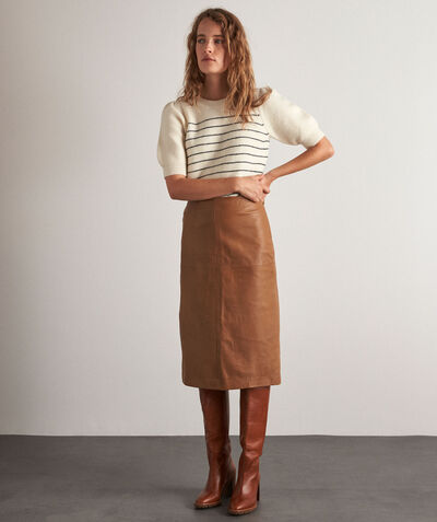 Karima camel leather pencil skirt PhotoZ | 1-2-3