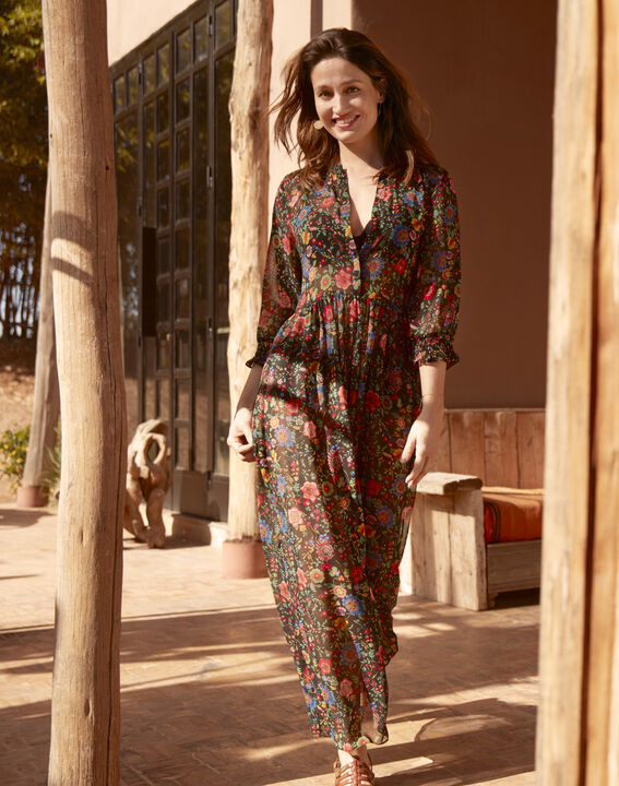 Libra floral print long black dress | 1-2-3 Libra floral print long black dress PhotoZ | 1-2-3