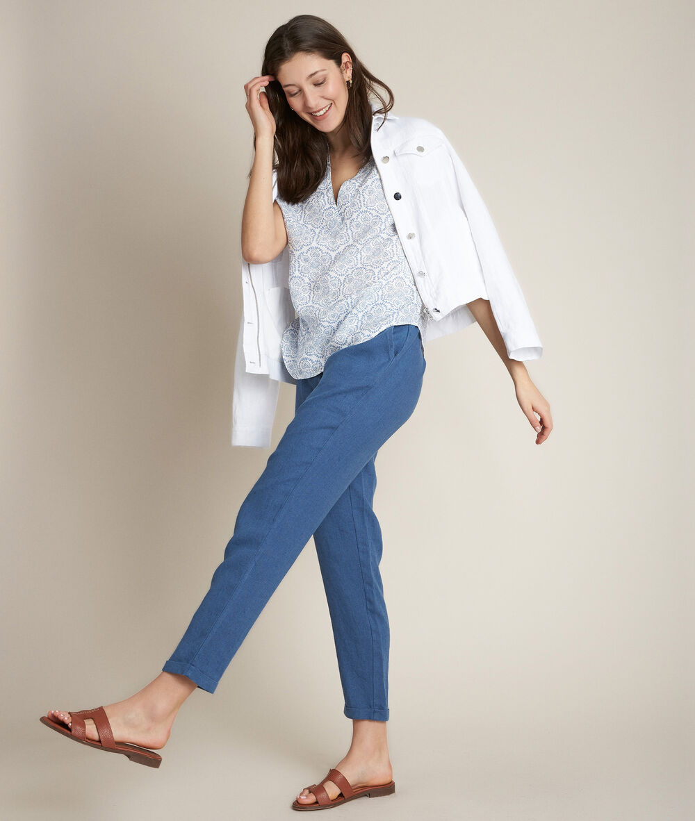 Eglantine printed linen top white.