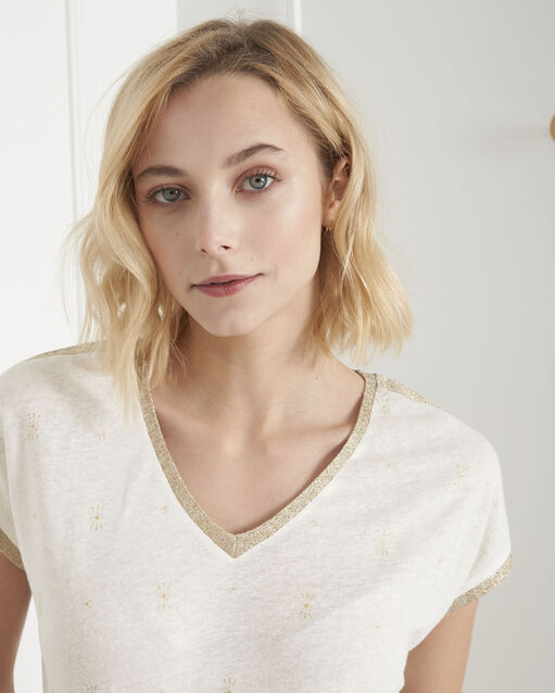 Paon ecru printed lurex t-shirt ecru.