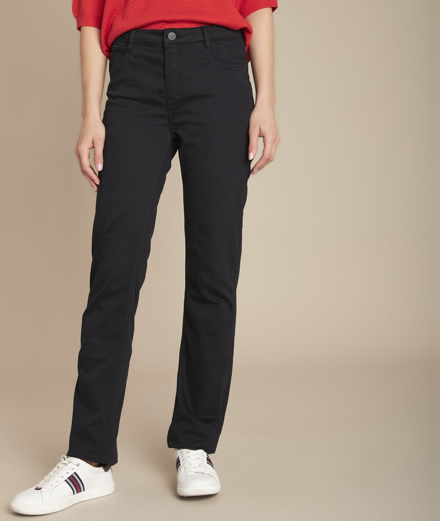 black denim straight leg jeans