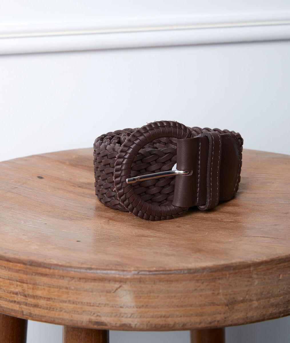 Sandie chocolate-coloured leather braid belt | 1-2-3 Sandie chocolate-coloured leather braid belt PhotoZ | 1-2-3