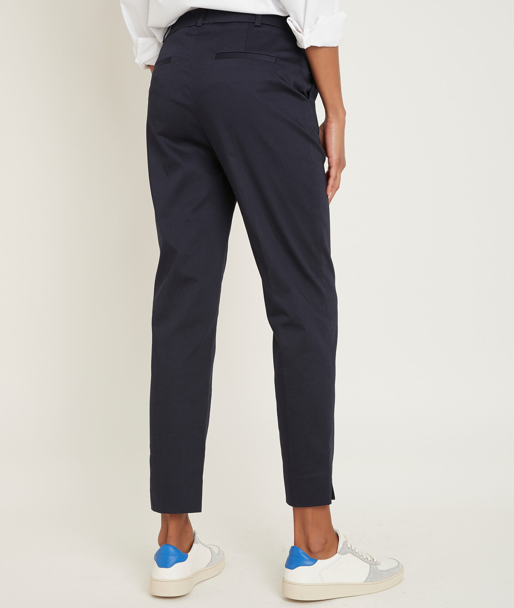 navy blue cigarette trousers