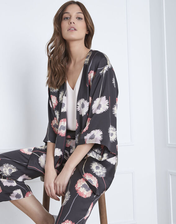 Flore satin-effect black floral print kimono | 1-2-3 Flore satin-effect black floral print kimono PhotoZ | 1-2-3
