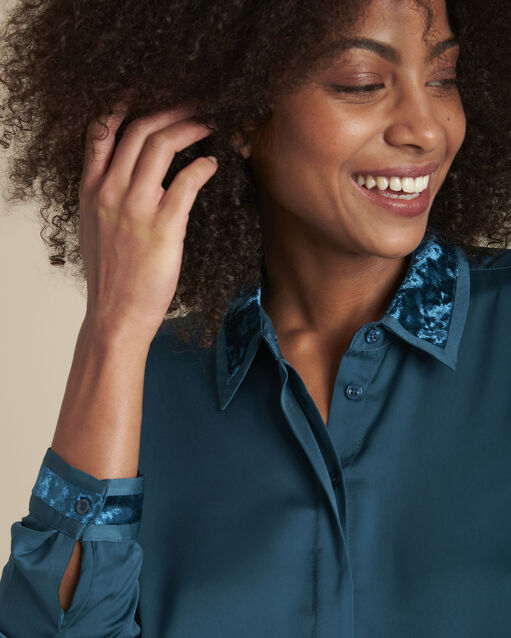 Maya cypress satin shirt forest green.