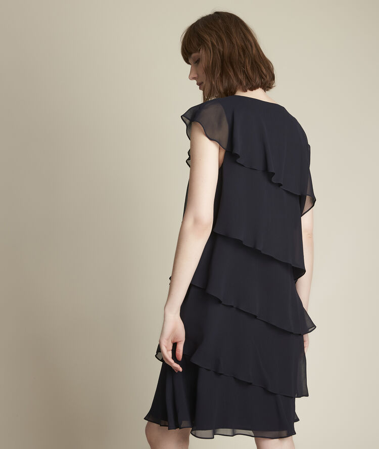 Oly navy blue silk dress with ruffles navy blue.