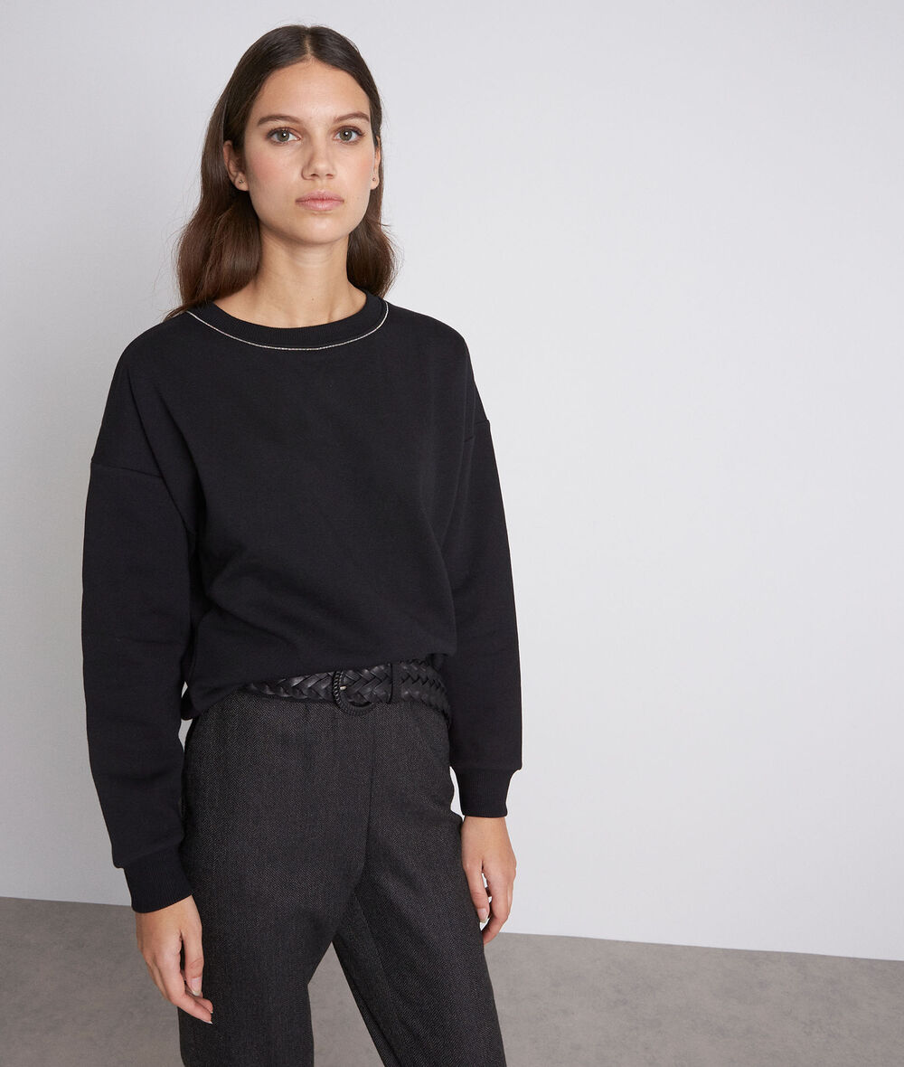 Mateo black cotton sweatshirt with jewelled collar PhotoZ | 1-2-3