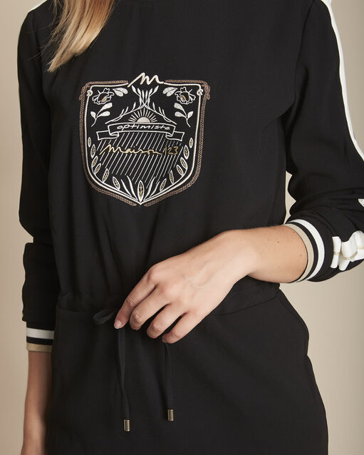 Innocence black jersey dress with bands and embroidery (2) - Maison 123
