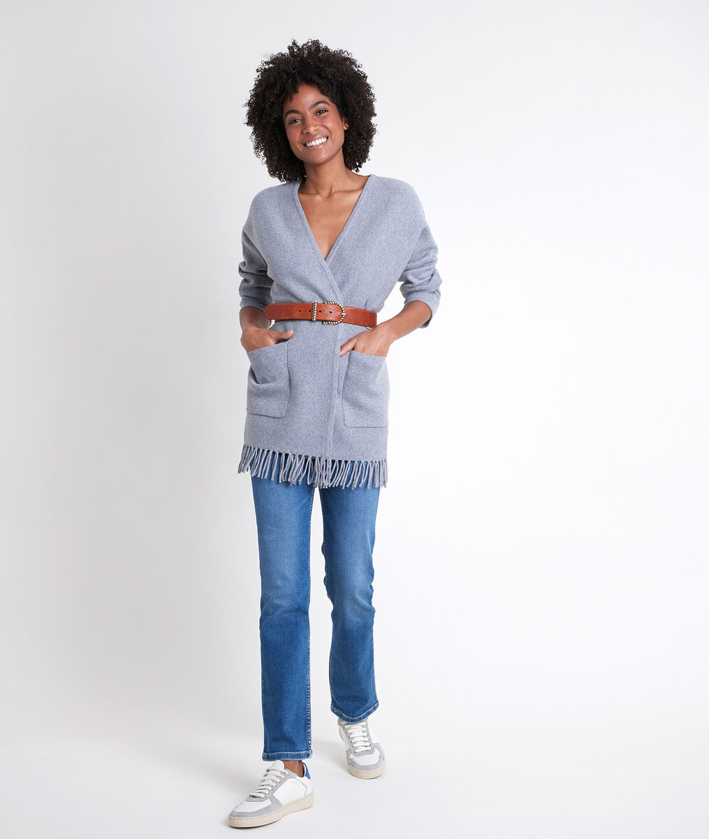 ROXIE grey knitted jacket with tassels | 1-2-3 ROXIE grey knitted jacket with tassels PhotoZ | 1-2-3